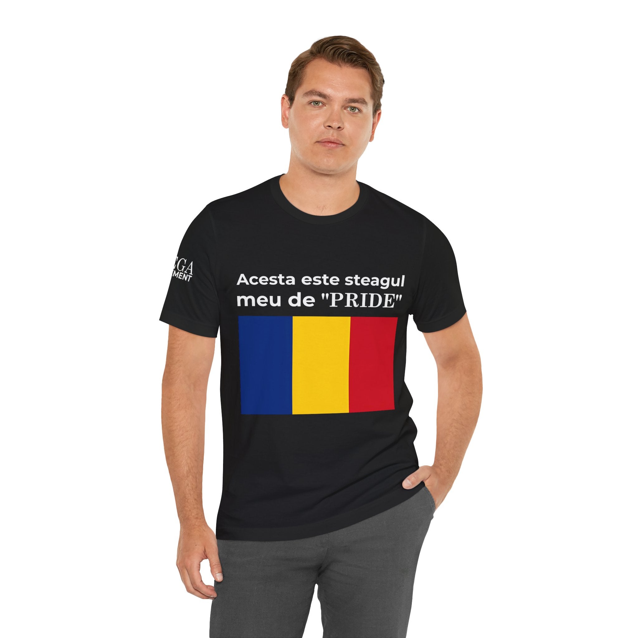 Romania Pride Flag Unisex Tee, Black Short Sleeve Shirt, Comfortable Casual Wear - Mega Movement