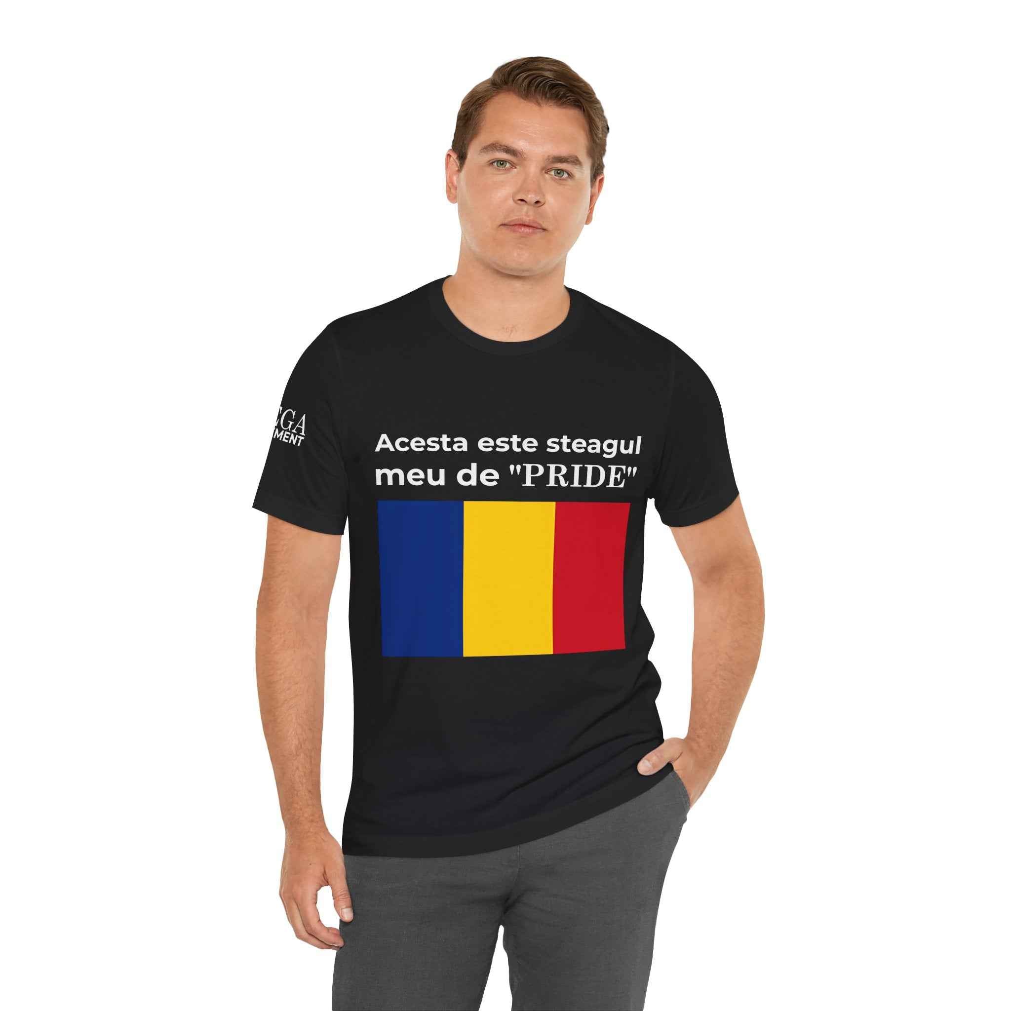Romania Pride Flag Unisex Tee, Black Short Sleeve Shirt, Comfortable Casual Wear