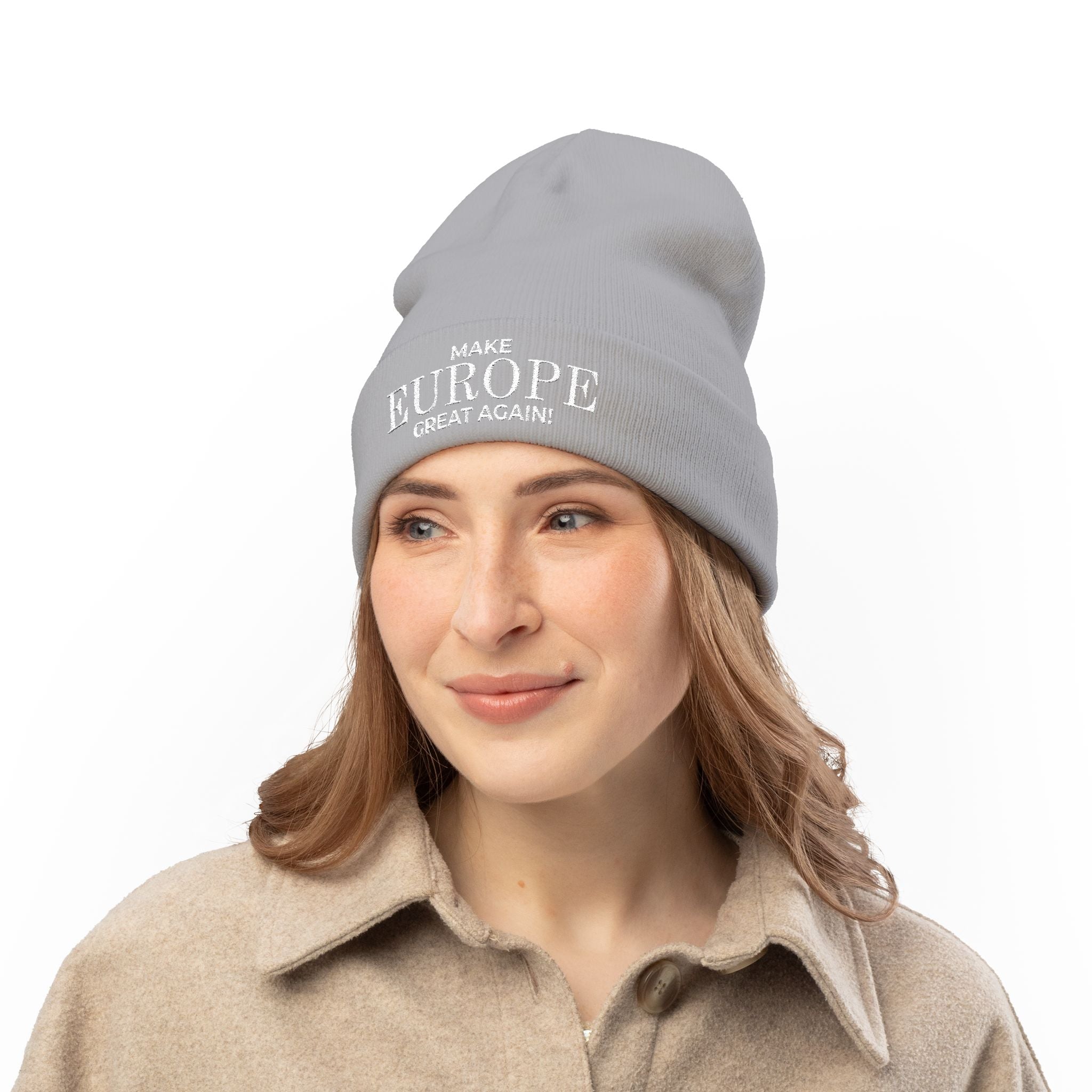 Stylish Knit Beanie - 'Make Europe Great Again' | Embroidered Cap for Winter Fashion, Gifting, Casual Wear, Travel, Trendy Accessories - Mega Movement