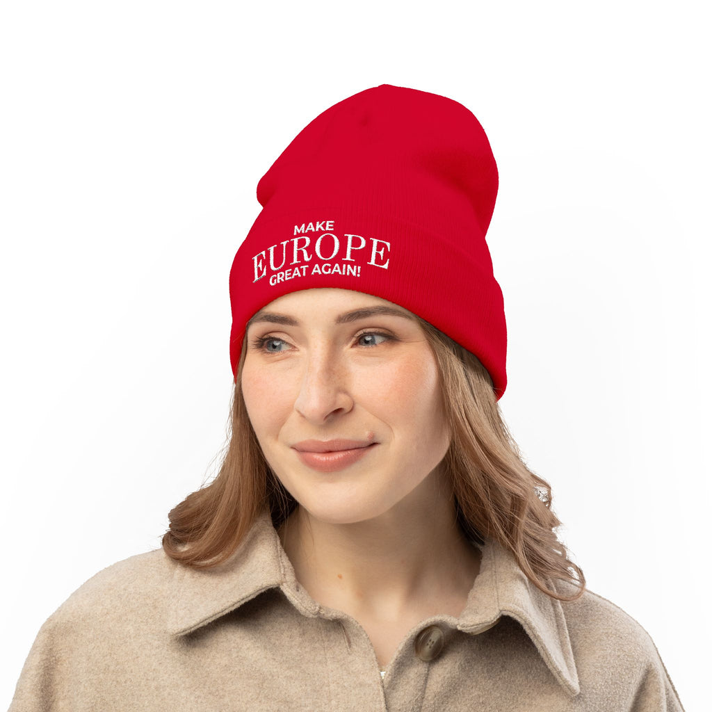 Stylish Knit Beanie - 'Make Europe Great Again' | Embroidered Cap for Winter Fashion, Gifting, Casual Wear, Travel, Trendy Accessories - Mega Movement