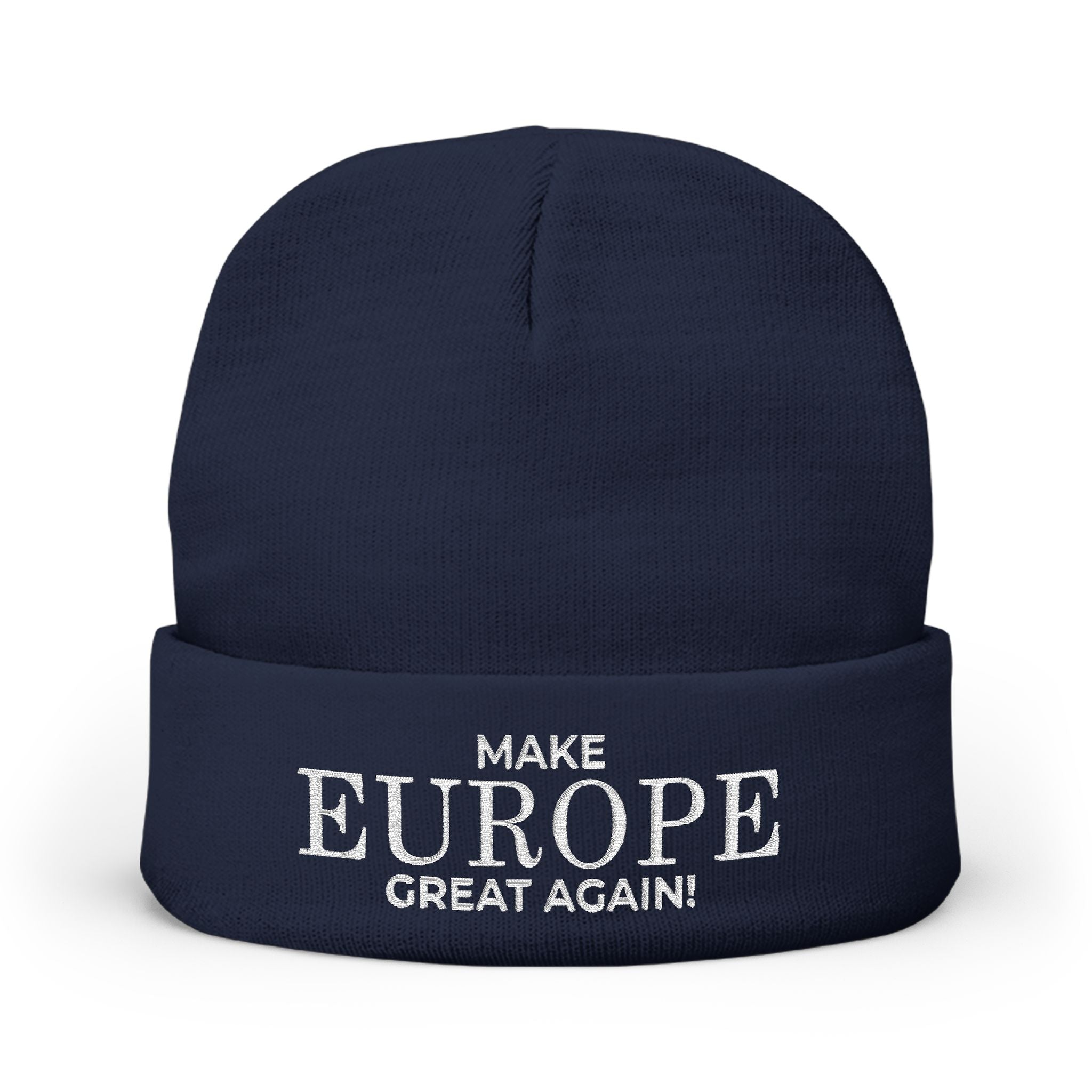 Stylish Knit Beanie - 'Make Europe Great Again' | Embroidered Cap for Winter Fashion, Gifting, Casual Wear, Travel, Trendy Accessories - Mega Movement