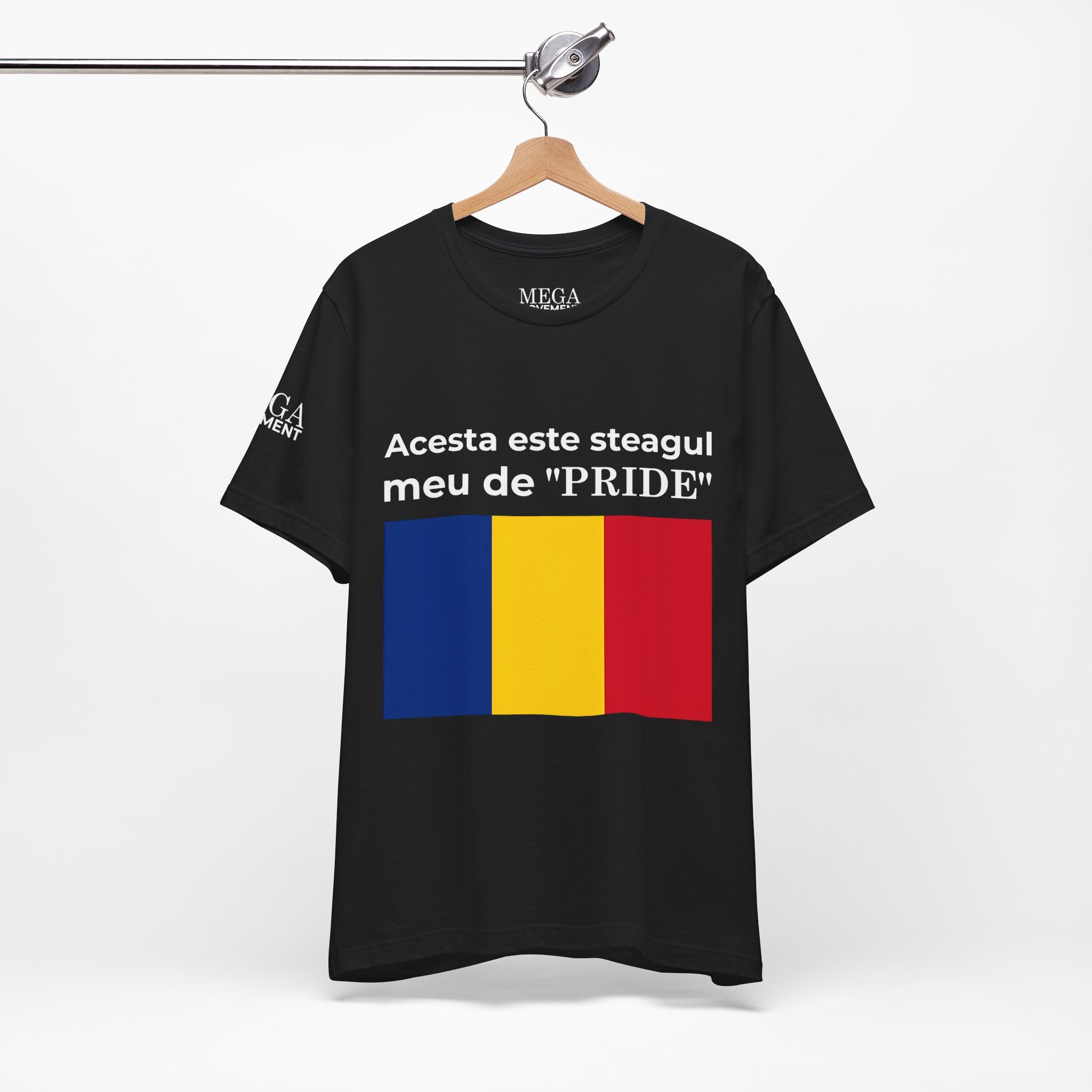 Romania Pride Flag Unisex Tee, Black Short Sleeve Shirt, Comfortable Casual Wear - Mega Movement