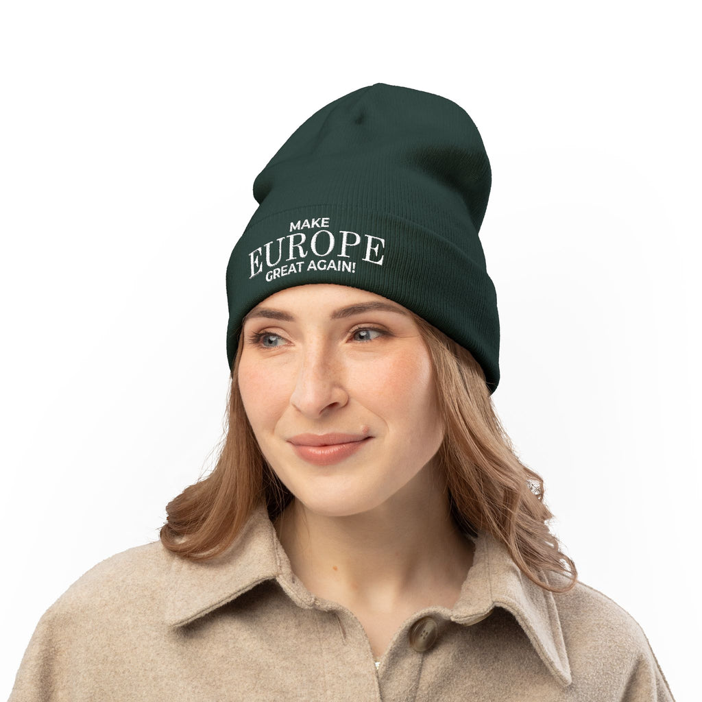 Stylish Knit Beanie - 'Make Europe Great Again' | Embroidered Cap for Winter Fashion, Gifting, Casual Wear, Travel, Trendy Accessories - Mega Movement