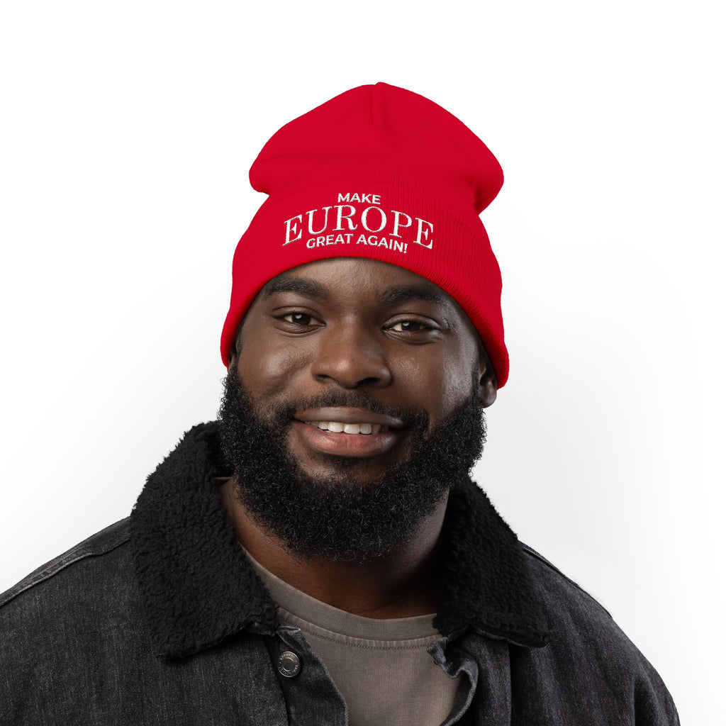 Stylish Knit Beanie - 'Make Europe Great Again' | Embroidered Cap for Winter Fashion, Gifting, Casual Wear, Travel, Trendy Accessories - Mega Movement