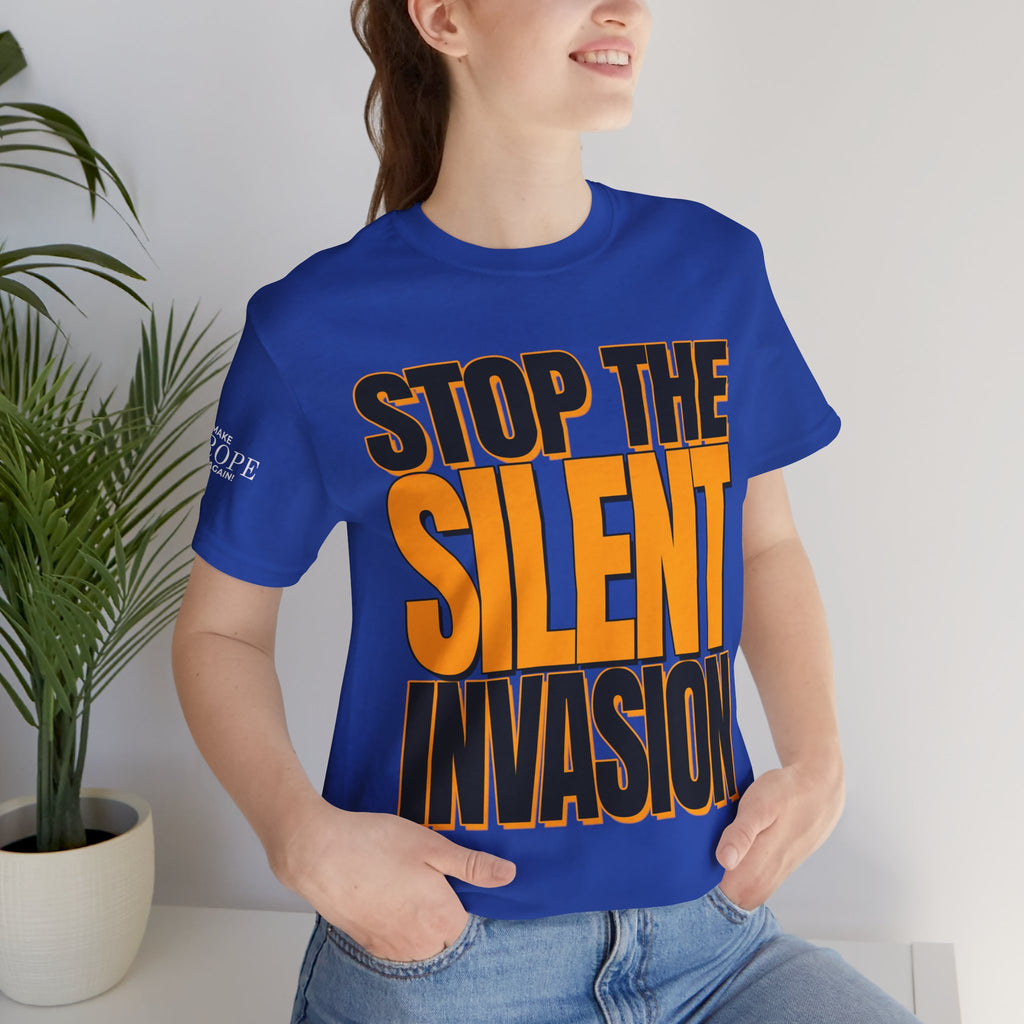 Stop the Silent Invasion Unisex Tee, Awareness Tee, Casual Wear, Protest Shirt, Gift for Activists, Modern Graphic Tee - Mega Movement