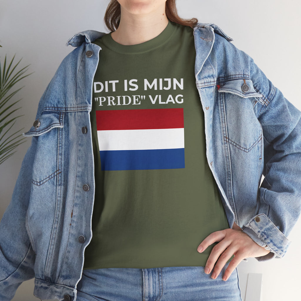 Dutch Pride Flag T-Shirt ( Small Print ) — "Dit Is Mijn 'Pride' Vlag" Cotton Tee