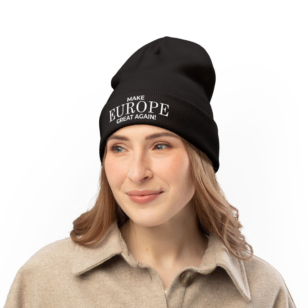 Stylish Knit Beanie - 'Make Europe Great Again' | Embroidered Cap for Winter Fashion, Gifting, Casual Wear, Travel, Trendy Accessories - Mega Movement