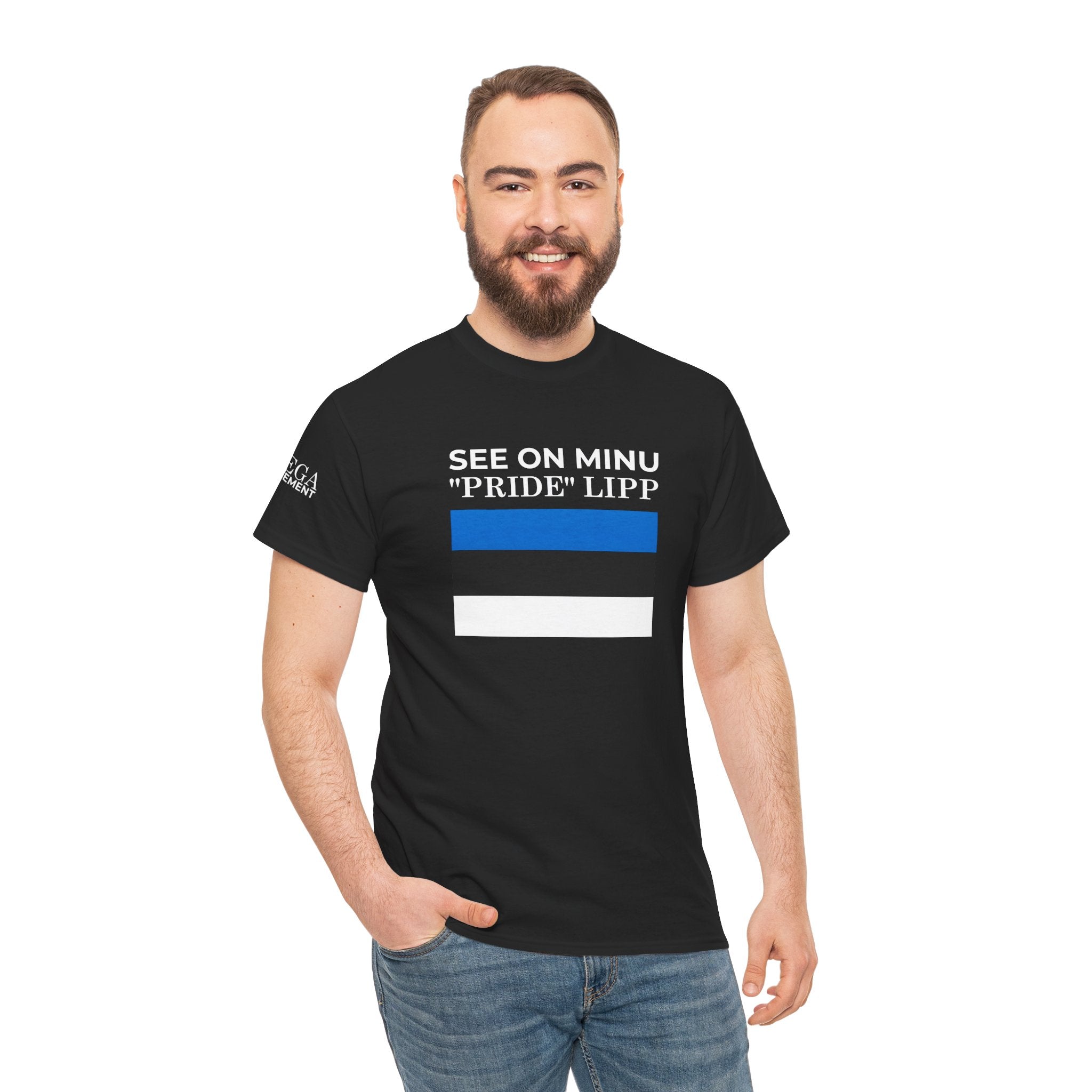 See On Minu 'Pride' Lipp T‑Shirt ( Small Print ) — Blue White Stripe Pride Tee