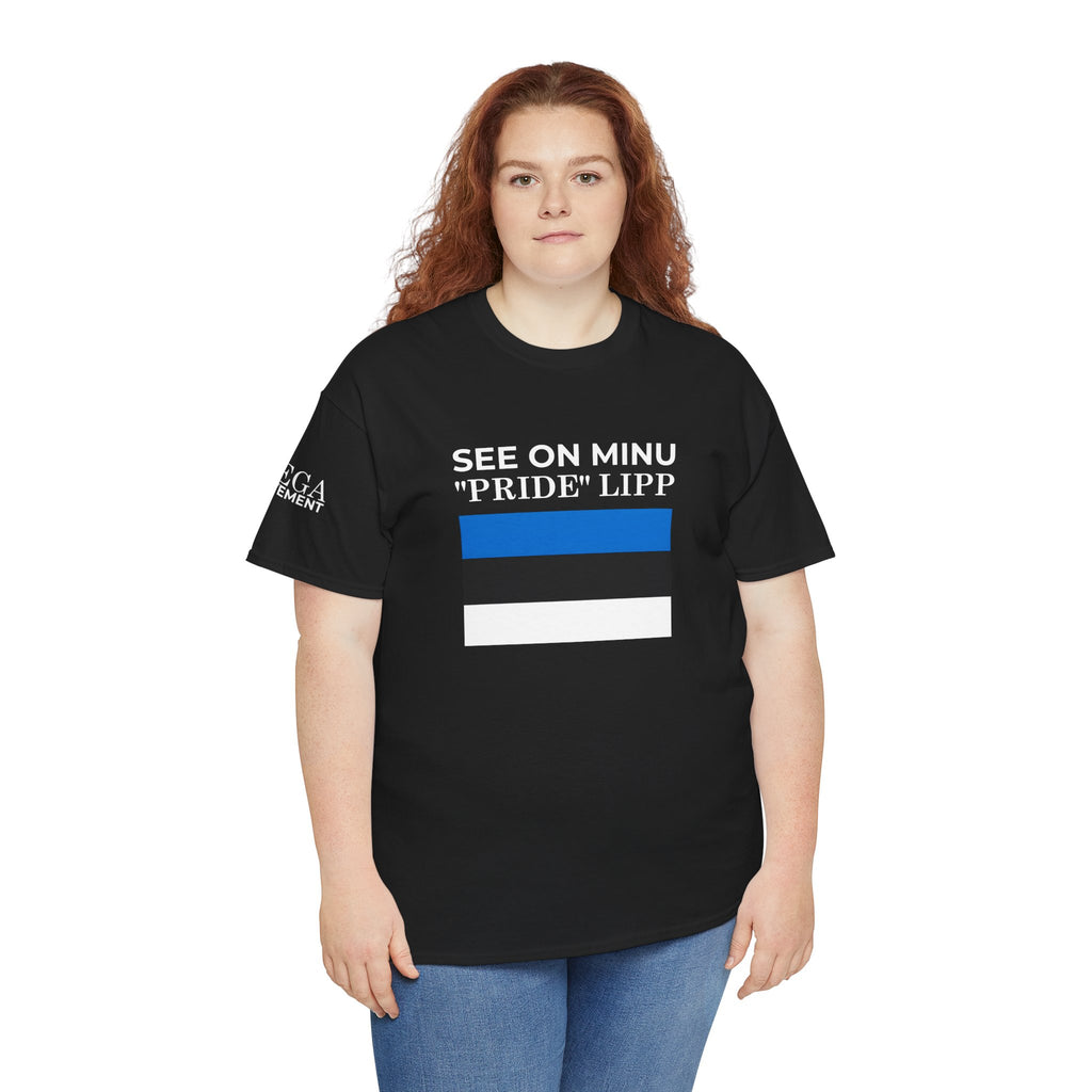 See On Minu 'Pride' Lipp T‑Shirt ( Small Print ) — Blue White Stripe Pride Tee
